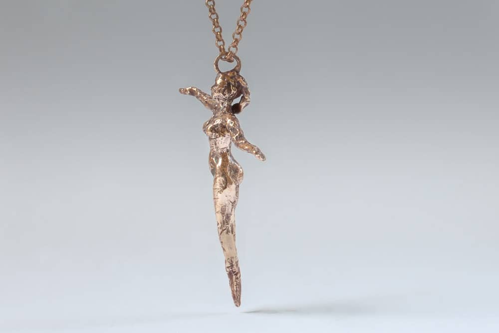 tarnished bronze mermaid . Liplivivé, sculptural jewellery, pieces of art made to wear and love over a lifetime