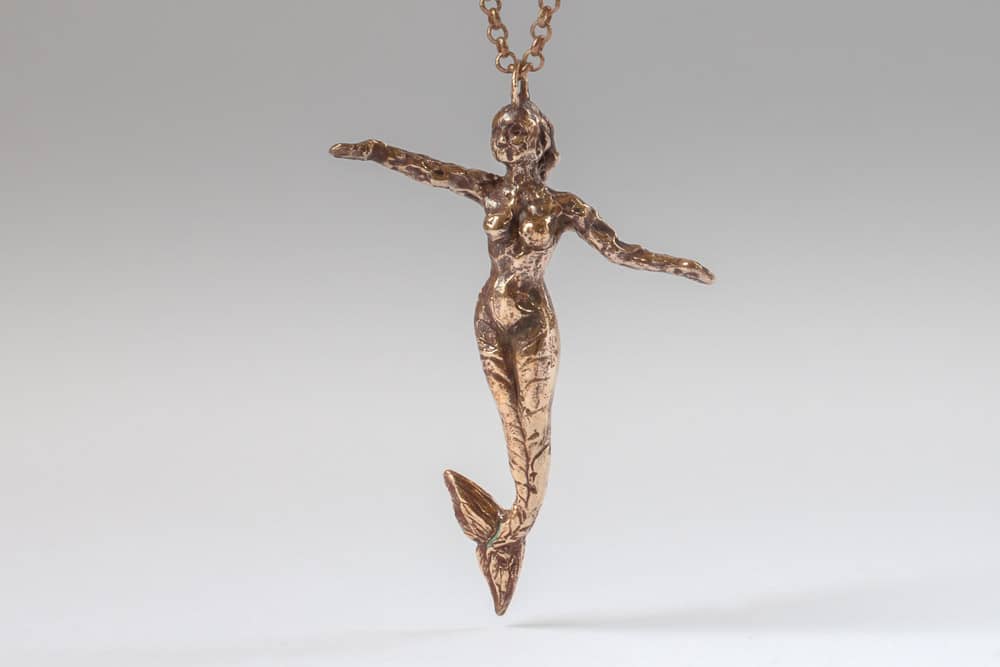 tarnished bronze mermaid . Liplivivé, sculptural jewellery, pieces of art made to wear and love over a lifetime