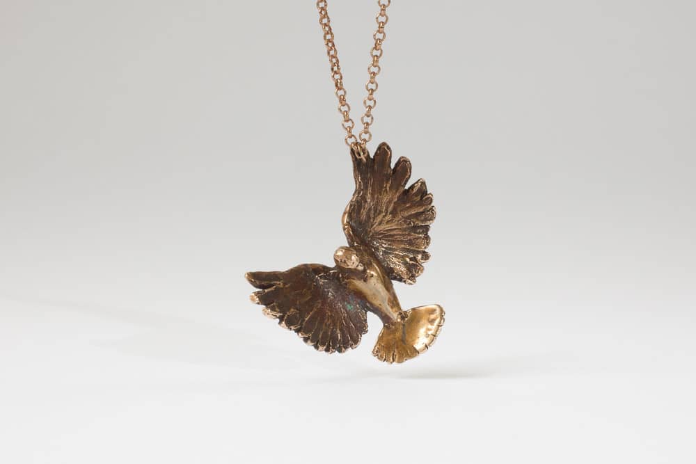 tarnished bronze bird . Liplivivé, sculptural jewellery, pieces of art made to wear and love over a lifetime